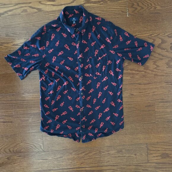 Lobster All Over Print Knit Button Down Shirt Size Medium Beach Ocean Vacation - Picture 11 of 12